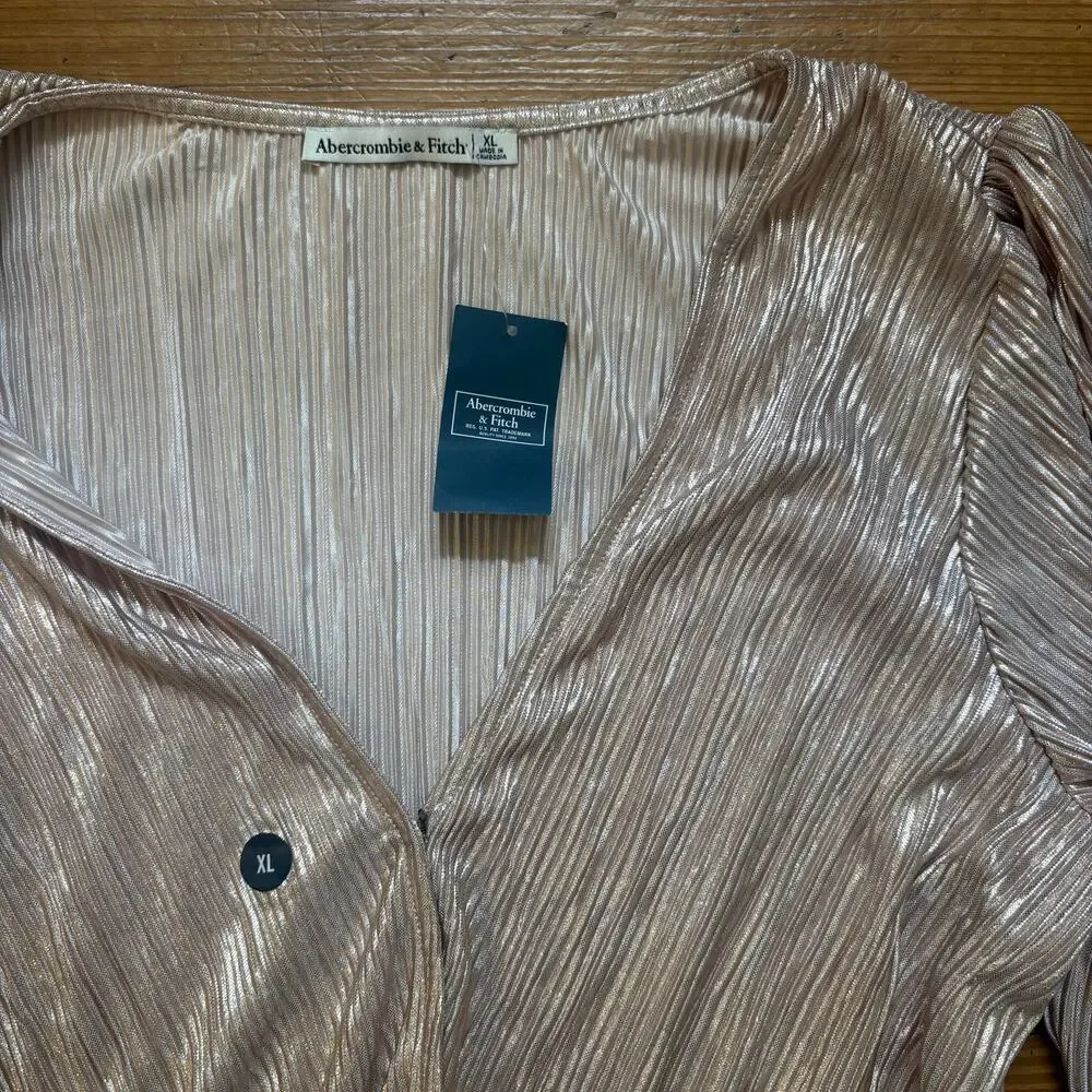 NWT Abercrombie &‎ Fitch rose gold metallic long sleeve blouse shirt SIZE XL